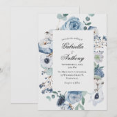 Blue Floral Waterverf Wedding Kaart (Voorkant / Achterkant)