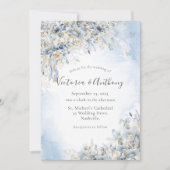 Blue Floral Waterverf Wedding Kaart (Voorkant)