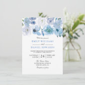 Blue Floral Waterverf Wedding Kaart (Staand voorkant)