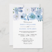 Blue Floral Waterverf Wedding Kaart (Voorkant)