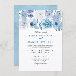 Blue Floral Waterverf Wedding Kaart