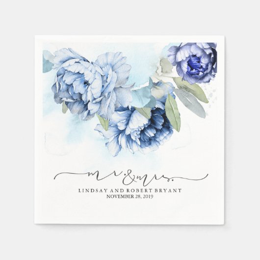 Blue Floral Waterverf Wedding Napkins Servet (Voorkant)