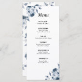 Blue Floral Waterverf Wedding or Event Menu (Voorkant / Achterkant)