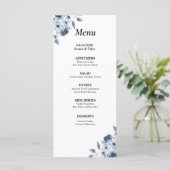 Blue Floral Waterverf Wedding or Event Menu (Staand voorkant)