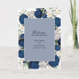 Blue Floral Waterverf Wedding Order of Service Programma