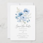 Blue Floral Waterverf Wedding Save The Date (Voorkant)