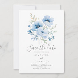 Blue Floral Waterverf Wedding Save The Date