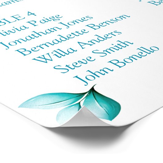 Blue Floral Waterverf Wedding Seating Poster (Hoek)