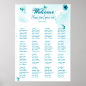 Blue Floral Waterverf Wedding Seating Poster (Voorkant)
