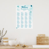 Blue Floral Waterverf Wedding Seating Poster (Keuken)