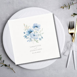 Blue Floral Waterverf Wedding Servet