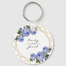 Blue Floral Wed Elegant Gold Glitter Geometric Sleutelhanger