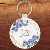 Blue Floral Wed Elegant Gold Glitter Geometric Sleutelhanger (Voorkant)