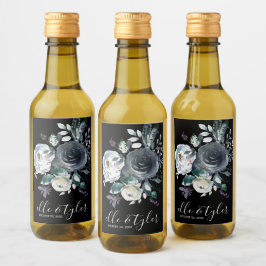 Blue Floral Weddenschap Mini Wine FlesLabel Wijn Etiket