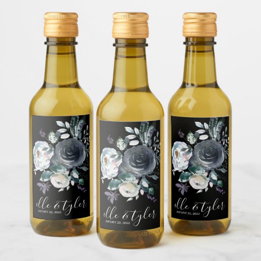 Blue Floral Weddenschap Mini Wine FlesLabel Wijn Etiket (Flessen)