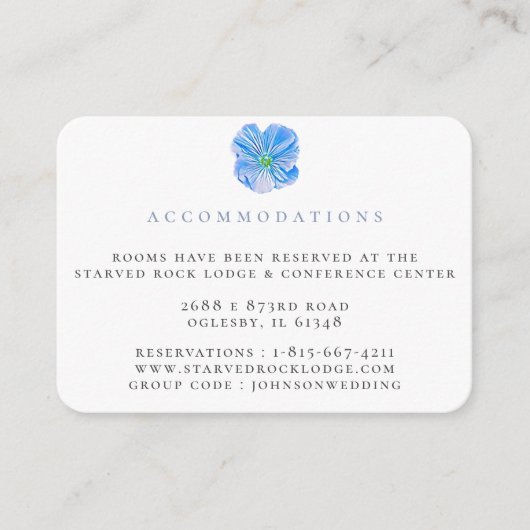 Blue Floral Wedding Accomodations Enclosure Kaart (Voorkant)