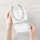 Blue Floral Wedding All In One Uitnodiging (Afscheurbaar)