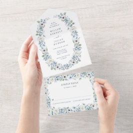 Blue Floral Wedding All In One Uitnodiging