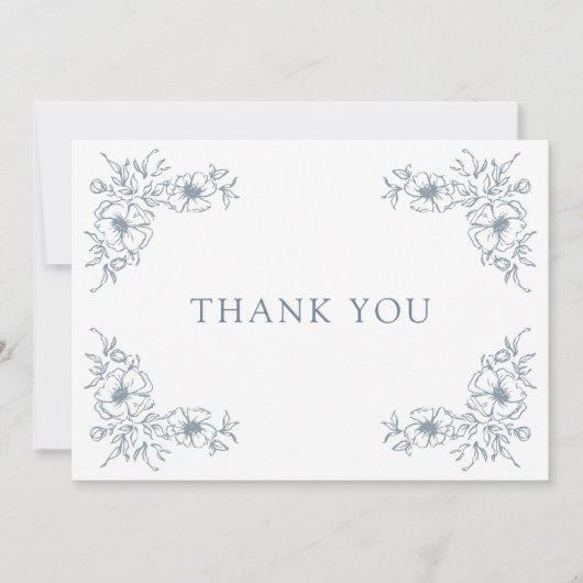 Blue Floral Wedding Bedankkaart (Voorkant)