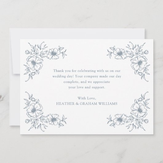Blue Floral Wedding Bedankkaart (Achterkant)