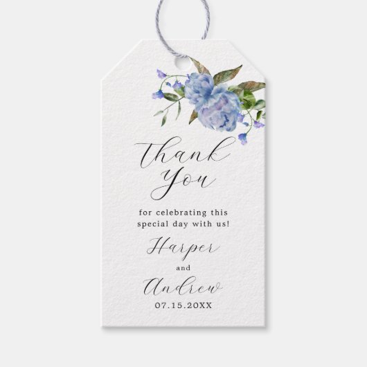 Blue Floral Wedding Bedankt Cadeaulabel (Voorkant)