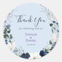 Blue Floral Wedding Bedankt Ronde Sticker