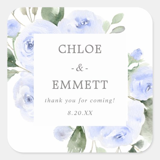 Blue Floral Wedding Cake Box Favor Sticker (Voorkant)