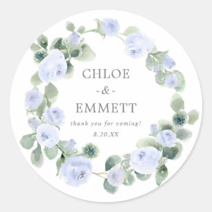 Blue Floral Wedding Cake Box Favor Sticker