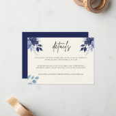 Blue Floral Wedding Details Enclosure Kaart Notitiekaartje (Voorkant / Achterkant in situ)