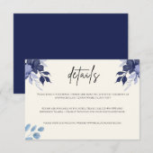 Blue Floral Wedding Details Enclosure Kaart Notitiekaartje (Voorkant / Achterkant)