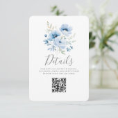 Blue Floral Wedding Details Flat Kaart (Staand voorkant)