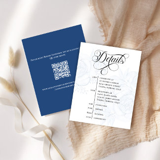 Blue Floral Wedding Details Timeline Card RSVP Kaartje