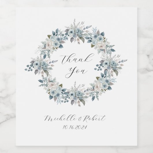 Blue Floral Wedding Favor Wijn Etiket (Enkel label)