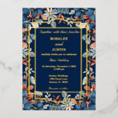 Blue Floral Wedding Folie Uitnodiging (Voorkant)