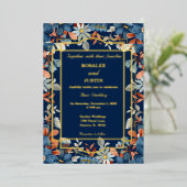 Blue Floral Wedding Folie Uitnodiging (Staand Voorkant)