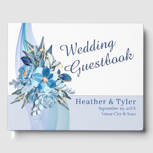 Blue Floral Wedding Guest Book Gastenboek (Voorkant)