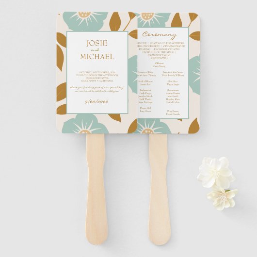 Blue Floral Wedding Handwaaier (Voorkant en achterkant)