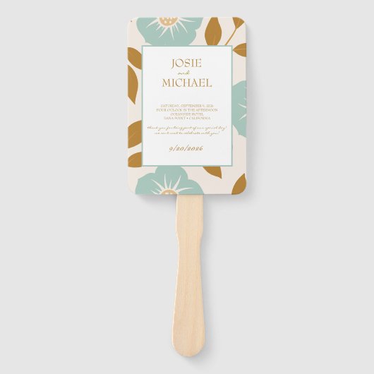 Blue Floral Wedding Handwaaier (Voorkant)