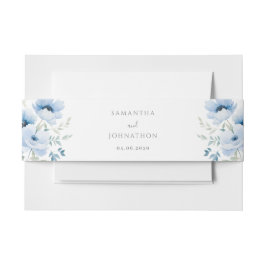 Blue Floral Wedding Invitation Belly Band Uitnodigingen Wikkel