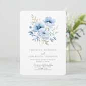 Blue Floral Wedding Invitation Kaart (Staand voorkant)