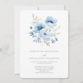 Blue Floral Wedding Invitation Kaart (Voorkant)