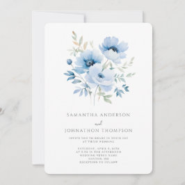 Blue Floral Wedding Invitation Kaart