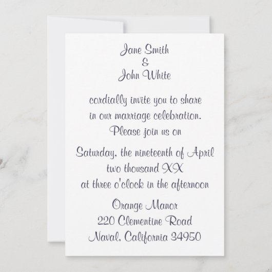 Blue Floral Wedding Invitation Kaart (Achterkant)