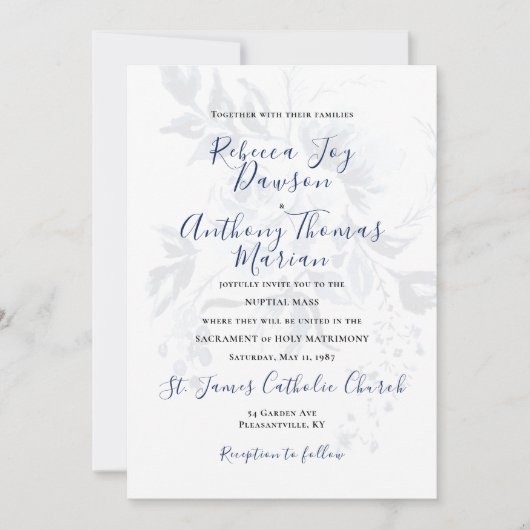 Blue Floral Wedding Invitation Kaart (Voorkant)