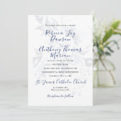 Blue Floral Wedding Invitation Kaart (Staand voorkant)