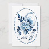 Blue Floral Wedding Invitation Kaart (Achterkant)