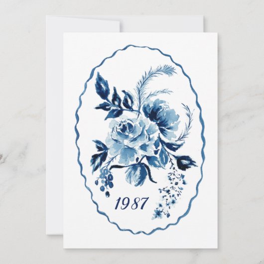 Blue Floral Wedding Invitation Kaart (Achterkant)