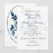 Blue Floral Wedding Invitation Kaart (Voorkant / Achterkant)