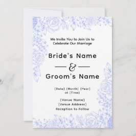 Blue Floral Wedding Invitation Kaart
