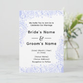 Blue Floral Wedding Invitation Kaart (Staand voorkant)
